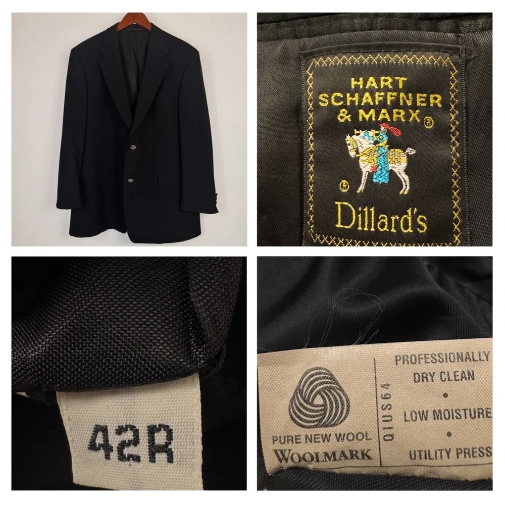 Hart Schaffner Marx Blazer Men 42R‎ Black Wool Two Button Sport Coat Dillard's